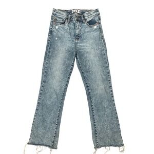 Daze Denim Women Light Wash Acid Straight Leg Jeans Raw Hem Size 26 Distressed